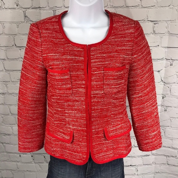 Banana Republic Jackets & Blazers - Banana Republic Red Tweed Boucle Jacket Blazer